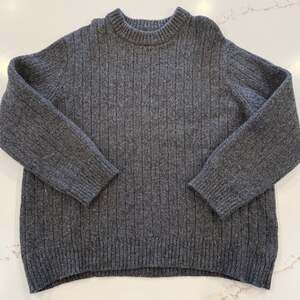 LL Bean Sweater Grey Wool Heavyweight Chunky Cable...